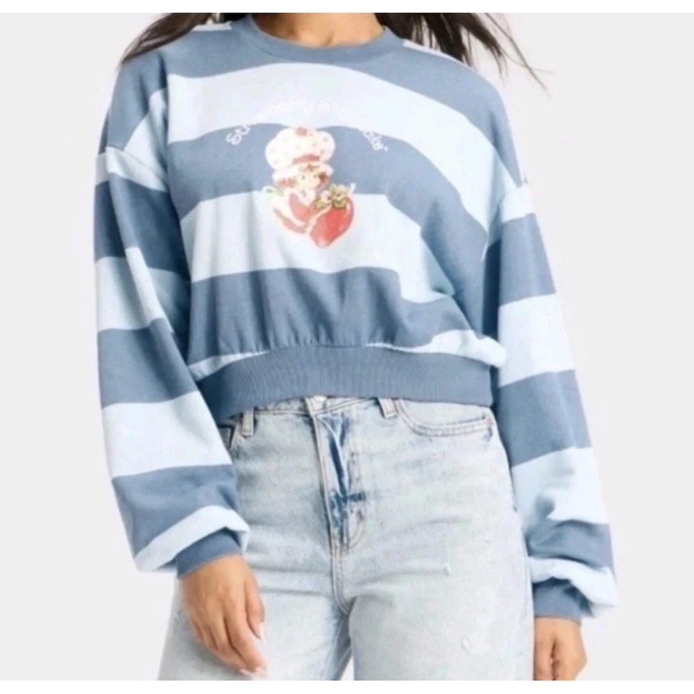 NWT Strawberry Shortcake Size XXS Striped Cropped Graphic Long Sleeve Sweatshirt